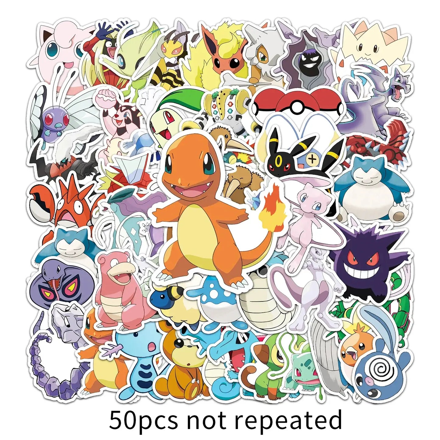 Pokemon Stickers Pack – Cute Vinyl Decals for Water Bottles, Laptops & More containing 50 unique designs from the Pokemon universe.