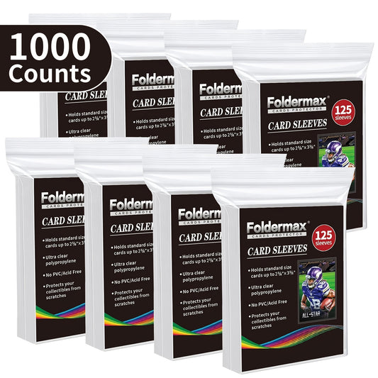 Foldermax 1000 Count Clear Penny Card Sleeves, Card Protectors Sleeves for Baseball Cards, Game Cards and Trading Cards, Plastic Soft Sleeves Kpop photocard Sleeves