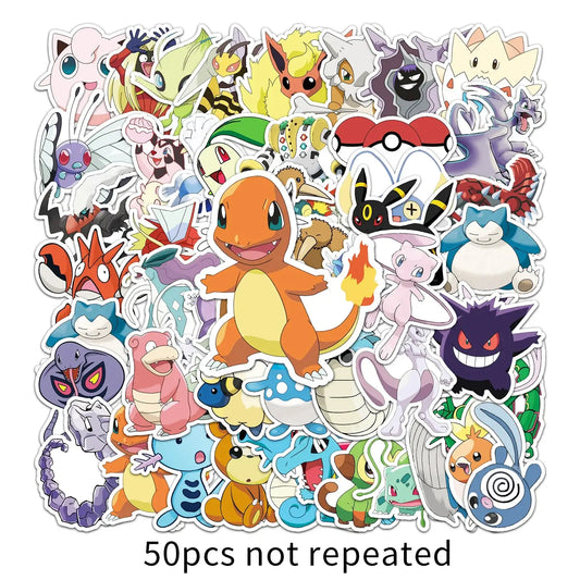 Pokemon Stickers Pack – Cute Vinyl Decals for Water Bottles, Laptops & More containing 50 unique designs from the Pokemon universe.
